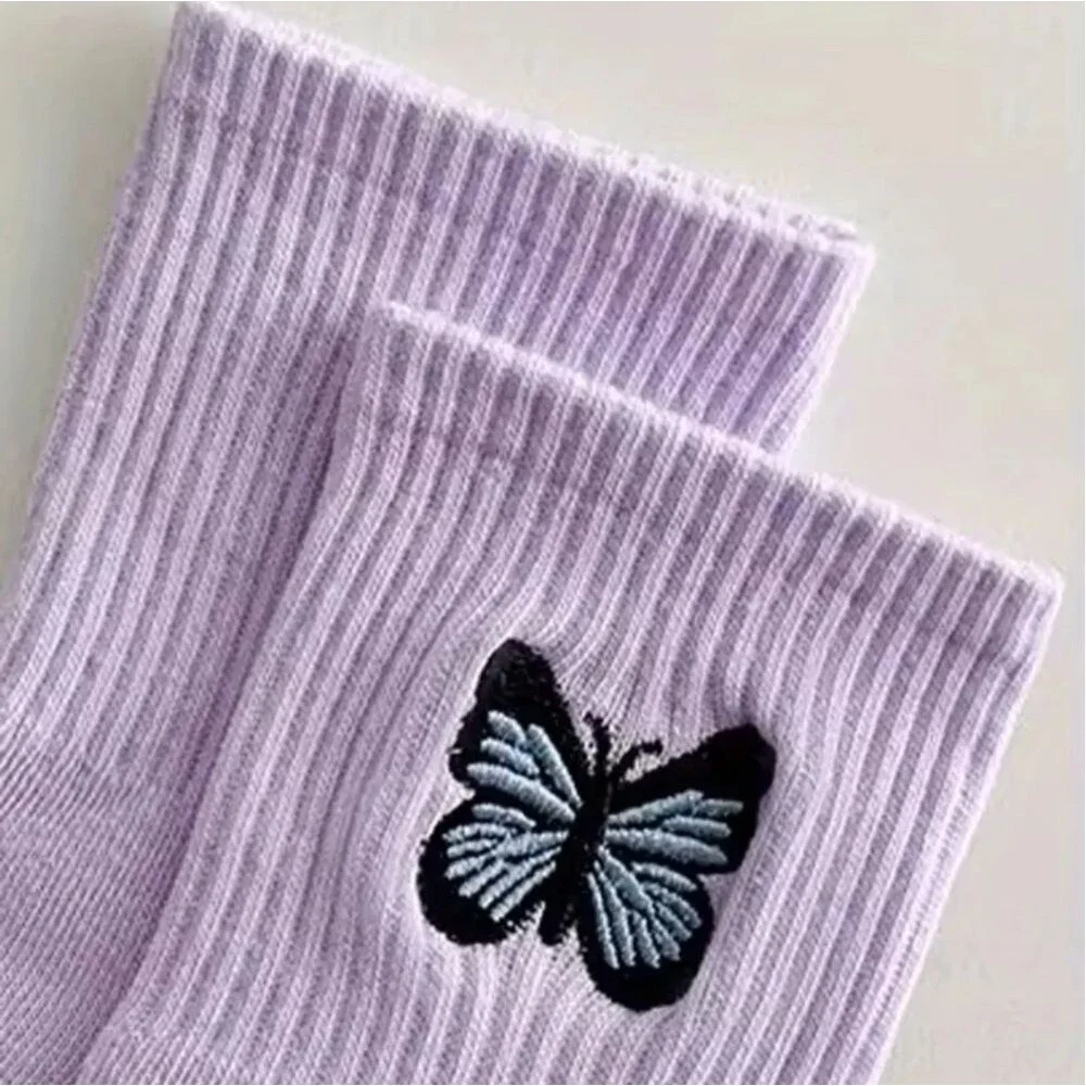 Butterfly ribbed ankle socks bundle pack